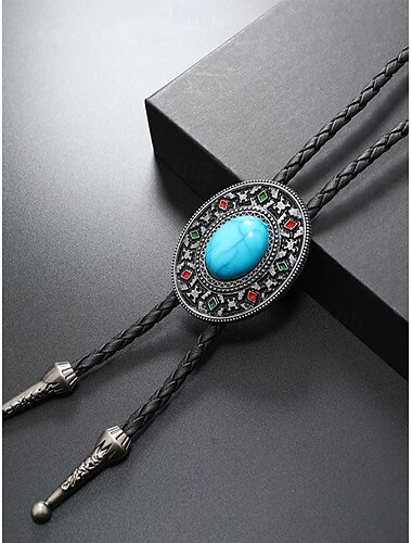  Türkisfarbene Bolotie-Halskette für Herren – Lederhalsband im Western-Cowboy-Vintage-Stil mit Metallanhänger für Rodeo-Hochzeiten und Country-Musik-Events