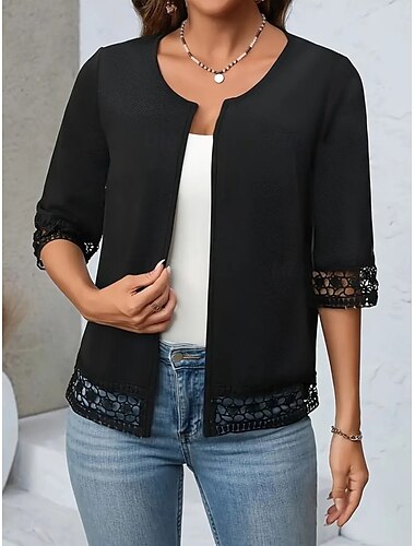  Γυναικεία Casual Jacket Αναπνέει Άνετο Κουρελού Με κοψίματα Κομψό Καθημερινό Σκέτο Διακοπές Δρόμος Causal Καθημερινά Ρούχα Ανοικτό Μπροστά Κανονικό Λαιμόκοψη Κανονικό Μισό μανίκι Εξωτερικά ενδύματα