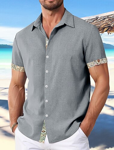  Per uomo Camicia Camicia di lino Camicia Estiva Abbigliamento da spiaggia Semplice Vacanza Casuale Nero Bianco Blu Grigio Manica Corta Bavero Estate Primavera & Estate Abbigliamento Blocco di colore