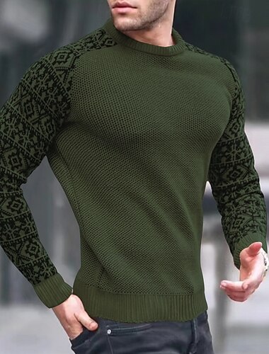  Herren Pullover Strickpullover Waffel Stricken Farbblock Rundhalsausschnitt Elegant Vintage Formell Heim Bekleidung Bischofsärmel Herbst Winter Schwarz Weiß S M L