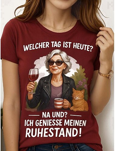  Damen T Shirt Grafik Buchstabe Vintage Stilvoll Klassisch Kurzarm Rundhalsausschnitt Rundhals Normale Oberteile Täglich Wochenende Druck Schwarz Rote Blau Sommer Frühling