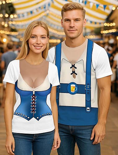  Октоберфест Пиво Как у футболки Футболка Lederhosen Match баварский Мюнхен Немецкий Графический Назначение Для пары Муж. Жен. Взрослые Карнавал Октоберфест 3D печать Для вечеринок