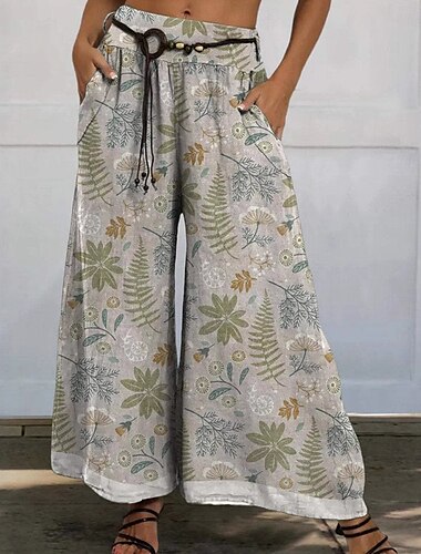  Dam Trosor Byxor Gunga Semester Vintage Etnisk Stil Fullängd Medium Midja Blommig Grafisk Microelastisk Utomhus Semester Hem Flerfärgad Sommar Vår Höst Lös passning