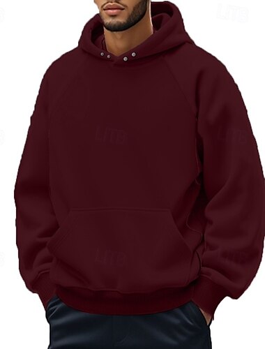  Herren Kapuzensweatshirt Pullover Kapuzensweatshirt Fleece Kapuzensweatshirt Weinrot Schwarz Khaki Hellgrau Dunkelgray Mit Kapuze Einfach Fronttasche Sport & Outdoor Lässig Täglich Streetwear Cool