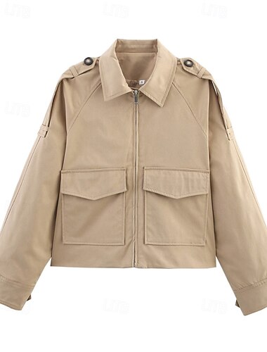  Γυναικεία Casual Jacket Καμπαρντίνα Άνετο Φερμουάρ Τσέπη Μοντέρνα Υπαίθριο Σκέτο ΕΞΩΤΕΡΙΚΟΥ ΧΩΡΟΥ Διακοπές Φερμουάρ Κοντό Απορρίπτω Κανονικό Μακρυμάνικο Εξωτερικά ενδύματα