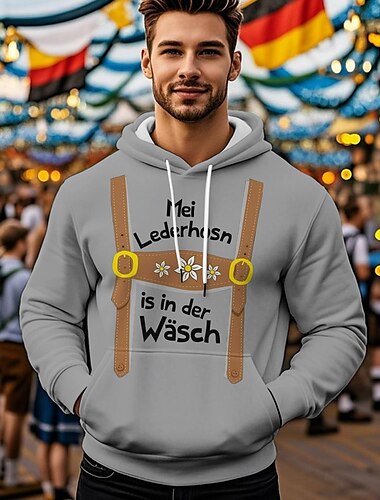  Oktoberfestbier Kapuzensweatshirt Druck Fronttasche Grafik Für Herren Erwachsene Karneval Oktoberfestbier Heißprägen Urlaub Party
