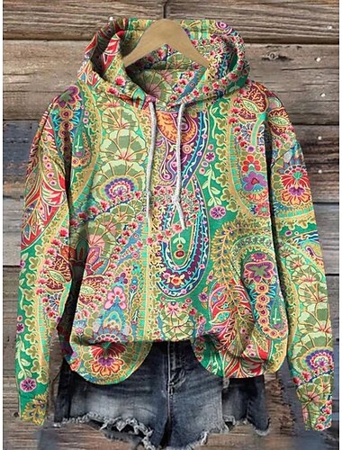  Damen Kapuzenpullover Grafik Warm Vintage Mode Langarm Mit Kapuze Normale Oberteile Straße Alltagskleidung Ferien Druck Rote Blau Purpur Braun Grün Herbst Winter