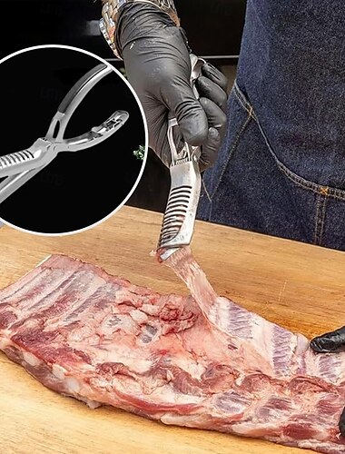  バーベキューやキャンプ用のリブメンブレンリムーバーステンレススチールツールキット、ポークリブスキンピーラーセット、肉の準備と調理用の屋外グリルアクセサリー