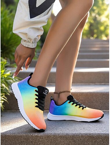  Damen-Laufschuhe mit Regenbogen-Farbverlauf, leichte, atmungsaktive Sneaker für Sport, Joggen und Outdoor-Aktivitäten
