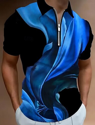  Herren Abstrakt Geometrisch Reißverschluss-Polo Kurzarm Umlegekragen Modern Lässig / Sportlich Athleisure Alltagstauglich 3D-Druck Sommer Rubinrot Rote