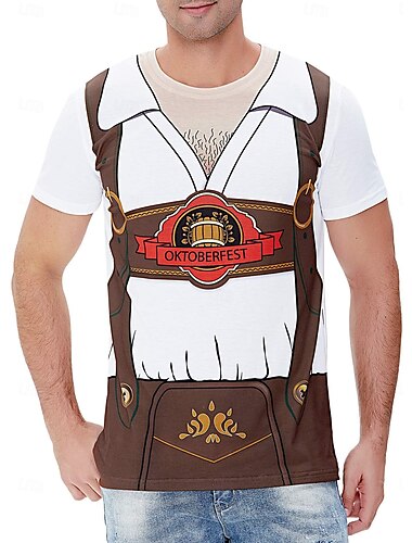  Oktoberfest Lederhosen-Print T-Shirt Bayerisch München Deutsch Grafik Für Herren Erwachsene Karneval Oktoberfestbier 3D-Druck Party Alltagstauglich