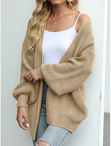  Mujer Pulóveres Cárdigan Elegante Moda Ropa de calle Color puro Frente Abierto De Punto Manga Larga Tops regulares Tejer Exterior Diario Fin de semana Negro Rosa Otoño Invierno