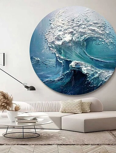  大きな海の波、キャンバスに描かれた手作りの油絵、大きな壁アート、抽象的なミニマリストの絵画、青い海の壁アート、リビングルームの装飾