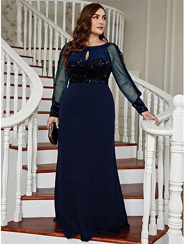  A-Linie Abendkleid Elegant Kleid Formell Hochzeit Bodenlang Langarm Rundhalsausschnitt Chiffon mit Paillette 2025