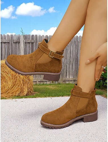  Damen Stiefeletten braun – Herbststiefel mit Schnallenriemen für Oktoberfest, Bauernmarkt, Volksfest und urige Tage im Freien