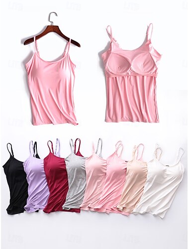  Femmes Débardeur caraco Couleur Unie Quotidien Basique Occasionnel Sans manches Bretelle Hauts Réguliers Quotidien Dos nu Noir Blanche Rose Claire Rouge Violet Été