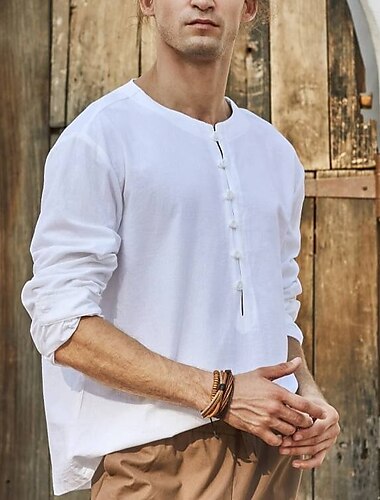  Rétro Vintage Médiéval Renaissance Chemise Pirate Viking Couleur Unie Col rond Homme Viking Pirate Halloween Carnaval Soirée LARP Foire de la Renaissance Adulte Chemise Printemps & Été