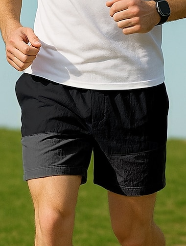  Men's Running Shorts Elastic Waistband Shorts Outdoor Casual Waterproof Breathable Quick Dry Lightweight Fitness Running Jogging Regular Fit Sportswear Activewear Color Block Black Blue Beige