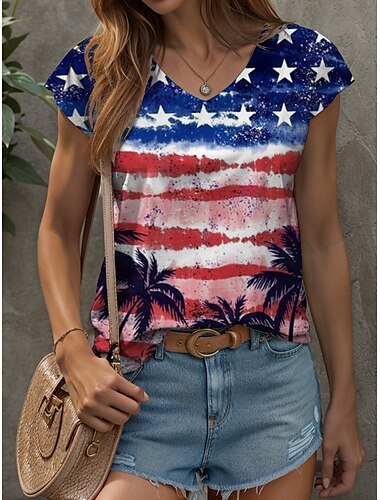  Unabhängigkeitstag Damen Patriotisches Fourth of July Camisole Tanktop Grafik Flagge Vintage Stylisch Klassisch Ärmellos V-Ausschnitt Regelmäßige Oberteile Alltag Druck Rot Sommer Frühling