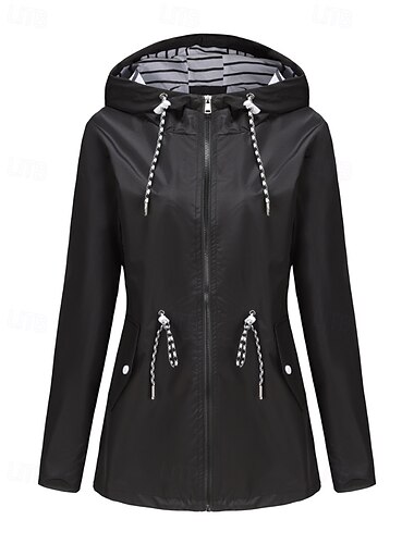  Damen Trenchcoat Warm Bequem Reißverschluss Tasche Mode Outdoor Einfach Ferien Ausgehen Reisverschluss Regulär Mit Kapuze Normale Passform Langarm Oberbekleidung Schwarz Rote Grün Herbst Winter