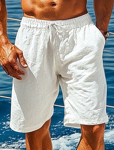  Hombre Pantalón corto Pantalones cortos de verano Pantalones cortos de playa Pantalones cortos holgados Correa Cintura elástica Pierna recta Plano Comodidad Transpirable Longitud de la rodilla