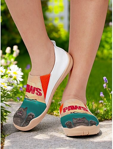  lustige Reiseschuhe mit Katzen-Print für Damen – Slip-On-Wanderschuhe mit Parodie auf den Film „Paws“, bequeme, leichte Ballerinas für die Freizeit, Strandausflüge und Sommerferien, Vincent Hie