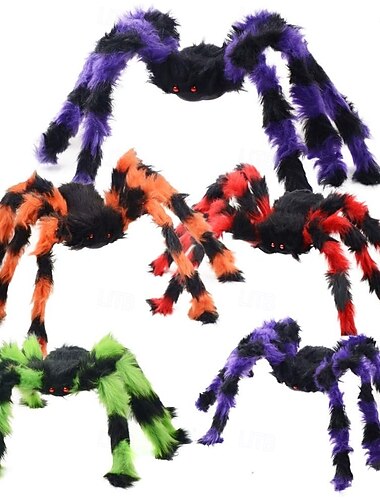  5 pezzi ragno di Halloween ragno con occhi rossi colorato peloso spaventoso decorazioni di Halloween per interni ed esterni (1 pezzo 30", 2 pezzi 24", 2 pezzi 12")