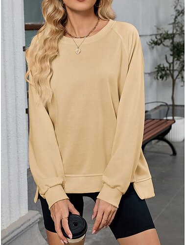  Damen Bluse Einfarbig Stilvoll Lässig Langarm Rundhalsausschnitt Normale Oberteile Täglich Rosa Blau Khaki Grau Sommer Frühling