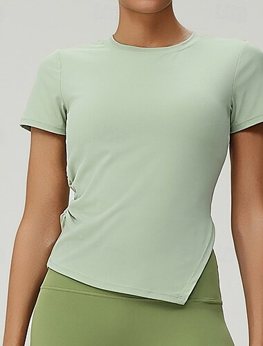 Damen Sportshirts Hautfreundlich Weichheit Atmungsaktiv Geteilt Kurzarm Sport Einfarbig Oberteil Für Fitnessstudio Pilates Zumba Schlank Sportkleidung