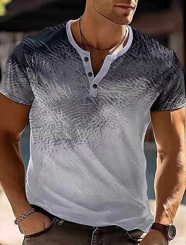  Hombre Geométrico Abstracto Camiseta Henley Shirt Manga Corta Design Moderno Casual Calle Casual Diario Verano Primavera Gris Henley Camiseta Henley