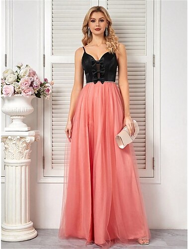  A-line šaty na quinceanera elegantní šaty formální svatba podlahová délka bez rukávů špagetová ramínka tyl bez zad s plisováním