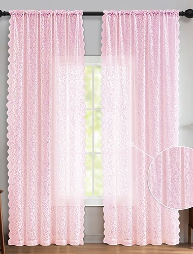  Schwarze Spitzenvorhang lang für Wohnzimmer Schlafzimmer Vintage Floral extra langer Fenster-Schal Valance 1 Paneel Stangen-Tasche