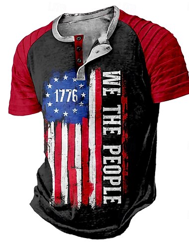  Herren Amerikanischer Unabhängigkeitstag Text Sternenbanner Henley Hemd Raglan-T-Shirt Kurzarm Mode Designer Lässig Outdoor Urlaub Lässig Sommer Schwarz Henley-Kragen Henley Henley T-Shirt