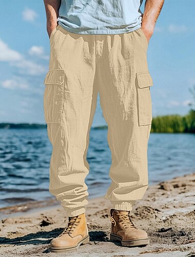  Herren Leinenhosen Hose Sommerhose Elastischer Bund Kordelzug Gerader Schnitt Einfach Komfort Atmungsaktiv Volle Länge Lässig Täglich Ferien Mode Klassicher Stil Schwarz Weiß