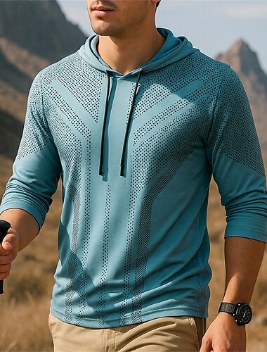  Herren Kapuzensweatshirt Polo-Sweatshirt Wanderspitze Langarm Mit Kapuze Oberteil Außen Schnelltrocknend Leicht Elastisch Atmungsaktiv Pullover Polyester Schwarz Königsblau Blau Tennis Golfspiel