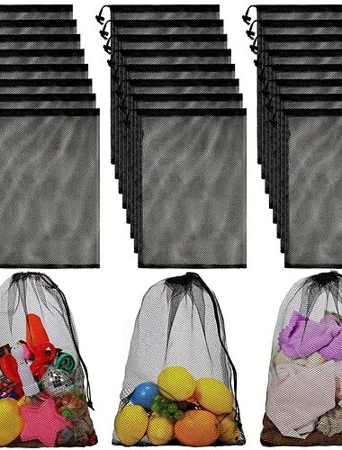  6 kpl kestäviä nailonverkkoisia kiristysnyörillä varustettuja pusseja, vuotamaton polyesterisuljin, monikäyttöinen säilytys ruokatarvikkeille, urheiluvälineille, lasten leluille, välipaloille,