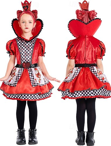  Alice in Wonderland Sprookje Hartenkoningin De rode koningin Venijn Jurken Kostuum Verhaalboekpersonages Cosplay Film cosplay for Voor meisjes Kinderen Halloween Carnaval Wereldboekendag Prestatie