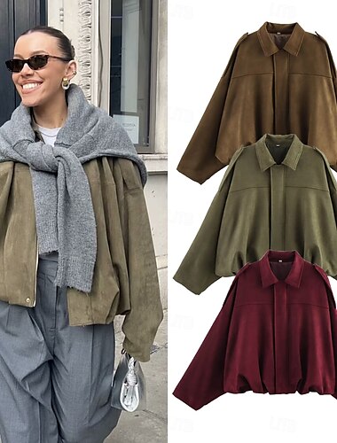  Γυναικεία Casual Jacket Άνετο Αναπνέει Τσέπη Κουμπιά Καθημερινό Σκέτο Διακοπές Δρόμος Causal Καθημερινά Ρούχα Φερμουάρ Κοντό Απορρίπτω Κανονικό Μακρυμάνικο Εξωτερικά ενδύματα Μαύρο Κρασί Πορτοκαλί
