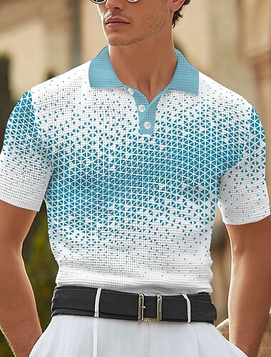  Herren Geometrisch Waffel-Poloshirts Kurzarm Polo-Shirts Hemden mit Kragen Business-Casual Geschäft Athleisure Alltagskleidung 3D-Druck Knöpfe Sommer Schwarz Blau Braun