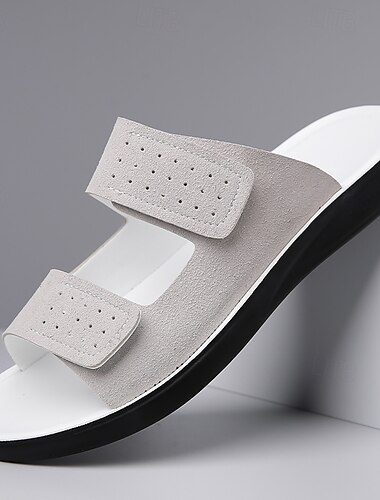  Braune Sandalen aus Wildlederimitat für Herren mit perforiertem Design, verstellbarer Klettverschluss, leicht, atmungsaktiv, ideal für Sommerreisen und Strandtage