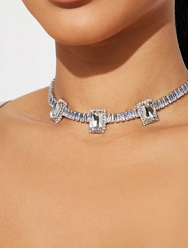  Collier ras du cou Zircon Femmes Mode Artistique Luxe Transparent Mariage Géométrique Colliers Tendance Pour Mariage Soirée Quotidien