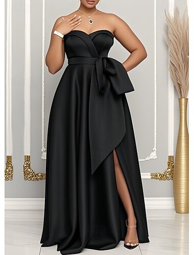  A-Linie Kleider für Hochzeitsgäste Elegant Kleid Hochzeitsgast Verlobung Bodenlang Ärmellos Herzförmiger Ausschnitt Satin mit Schlitz Schmetterling 2025