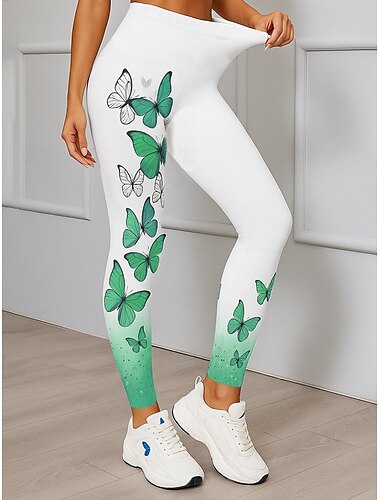  Damen Leggings Elegant Aktiv Urlaub Volle Länge Hohe Taille Grafik Schmetterling 3D-Druck Schnelltrocknend Atmungsaktivität Weich Dehnbar Outdoor Heim Lässig Rosa Blau Grün Frühling Herbst Schmale
