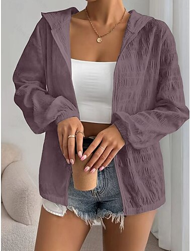  Γυναικεία Casual Jacket Αναπνέει Άνετο Φερμουάρ Καθημερινό Σκέτο Διακοπές Δρόμος Causal Καθημερινά Ρούχα Φερμουάρ Κανονικό Με Κουκούλα Κανονικό Μακρυμάνικο Εξωτερικά ενδύματα Μαύρο Λευκό Βυσσινί