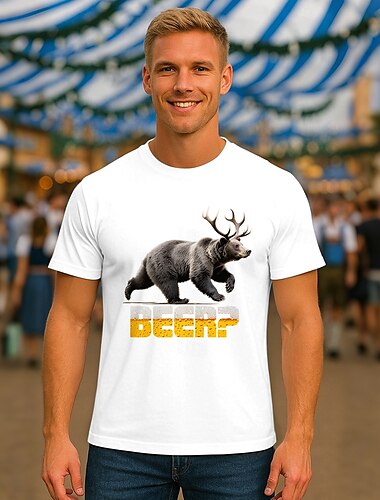  Oktoberfest Cerf Ours T-shirt T-shirt Lederhosen assorti Bavarois Munich Allemand Graphique Pour Homme Adulte Carnaval Oktoberfest Gaufrage à chaud Soirée
