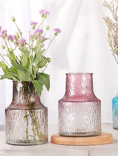  Vase en verre nordique pour la décoration intérieure, vase à fleurs hydroponique transparent pour la table, décoration de salon minimaliste pour fleurs fraîches ou séchées