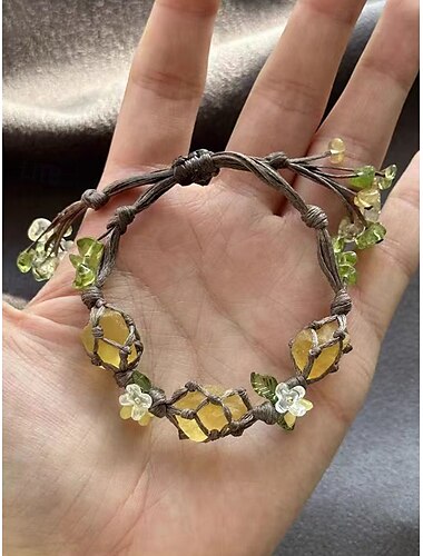  Pulsera de piedras preciosas florales hecha a mano para mujer: cuentas de cristal natural, estilo bohemio ajustable, ideal para ropa informal, regalos y conjuntos inspirados en la naturaleza.