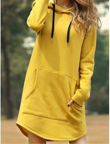  Damen Minikleid Shiftkleid Lässig Outdoor Ausgehen Normale Passform Einfarbig Langarm Mit Kapuze Schwarz Gelb Rote Blau Frühling Herbst Winter