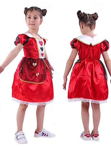  Alice im Wunderland Märchen Herzkönigin Gift Die Grinsekatze Kleid Kostüm Märchenfiguren Cosplay Film Cosplay for Mädchen Kinder Halloween Karneval Welttag des Buches Leistung Pädagogisches Ankleiden