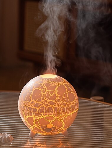  USB電源のカラフルな惑星のひび割れデザインの炎加湿器、冷霧プレフィルター、プラスチック素材、蒸発式36V多機能ルーム、ロマンチックで落ち着いた雰囲気、クリエイティブなギフト